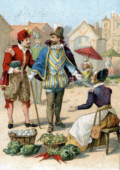 フランス王アンリ4世（1553-1610）のパリでの散歩の様子。 作： Unknown artist