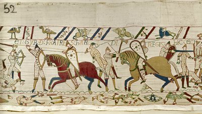 ここでハロルドの兄弟が倒れた：GyrthとLeofwine, Bayeux Tapestry 作： Unknown artist