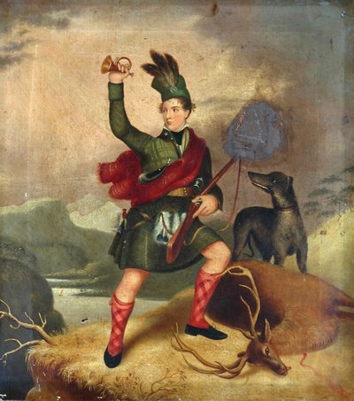 ハイランドハンターと犬と死んだ鹿、1850年頃 作： Unknown
