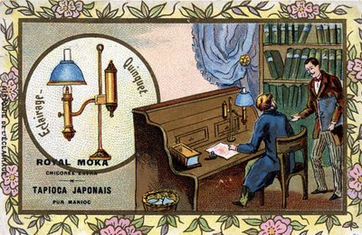 照明器具の歴史。アントワーヌ・カンケが、スイスの物理学者エイム（アミ）・アルガン（1755-1803）の発明したランプを完成させる。 作： Unknown artist