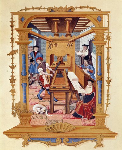 印刷の歴史：1530年頃のタイポグラフィ・ワークショップ。 作： Unknown artist