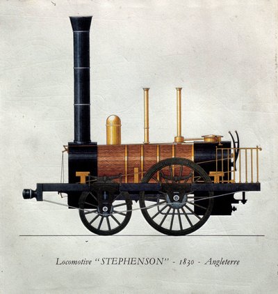 輸送の歴史：英国製機関車「ステファンソン」のボード 作： Unknown artist