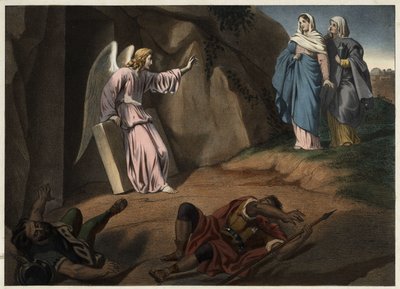 墓の前でキリストを訪ねる聖女たち。19世紀の匿名の彫刻。 作： Unknown artist