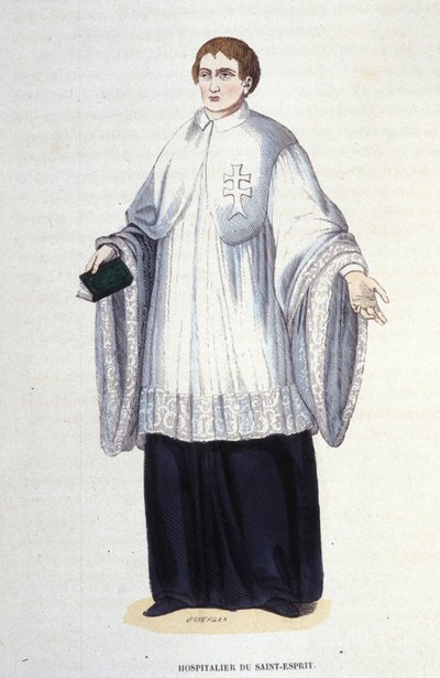 1578年にヘンリー3世によって設立された軍事的・宗教的な聖霊の騎士団（Order of the Holy Spirit）のホスピタリテラー。19世紀のエングレーヴィング。ミラノのPrivate Coll. 作： Unknown artist