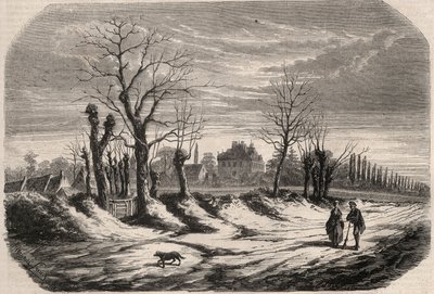 ジョージ・サンド（1804-1876）（オーロール・デュパン）の家、デュデバン男爵夫人からインドール川（36）のノハン・ヴィック（Nohant-Vic）へ。1857年の「Le Monde illustrious」に掲載されたエングレーヴィング。個人のコレクションです。 作： Unknown artist
