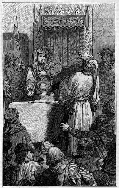 百年戦争-ジャクリー（1358年）：フランス貴族に対する農民の反乱であるジャクリーの最中、商人エティエンヌ・マルセル（1315-1358年）と王党派のリーダーの一人であるエシュバン、ジャン・マイラール。ル・ジャーナル」誌に掲載された版画 作： Unknown artist