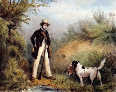 犬を連れたハンター19世紀のプリント。ギエン、狩猟博物館 作： Unknown artist