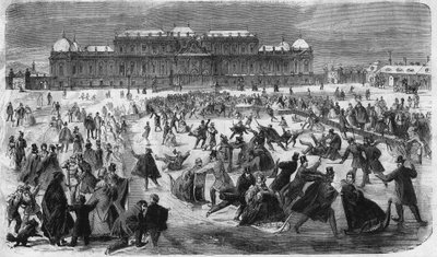 1864年、ウィーンのベルヴェデーレ広場で行われたアイススケート。 作： Unknown artist