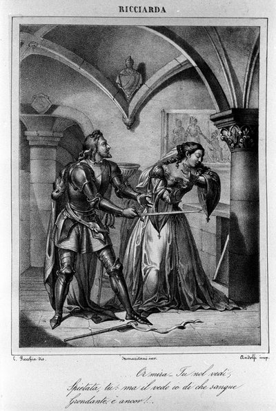イタリアの詩人・劇作家ウーゴ・フォスコーロ（1778-1827）による『リカルダ』第4幕の挿絵 19世紀 作： Unknown artist