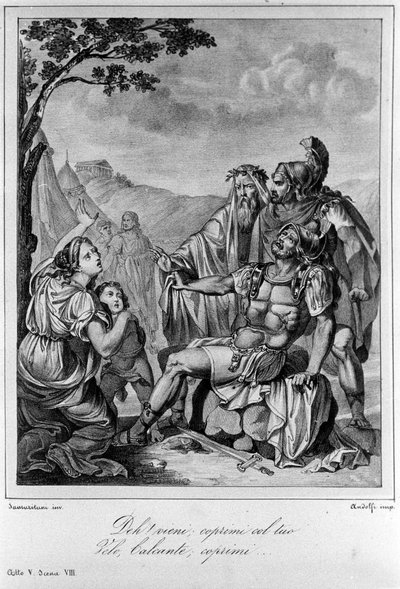 イタリアの詩人・劇作家ウーゴ・フォスコロ（1778-1827）による『エイジャックス』第5幕第8場の挿絵（19世紀 作： Unknown artist