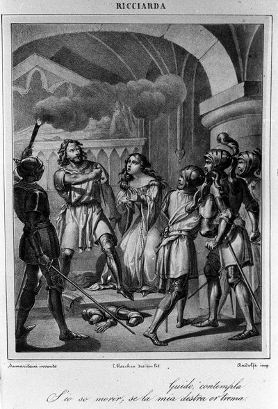 イタリアの詩人・劇作家ウーゴ・フォスコーロ（1778-1827）の『リカルダ』第5幕ラストシーンの挿絵 19世紀 作： Unknown artist
