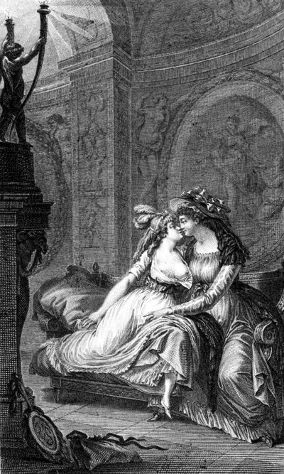 ショデルロス・ド・ラクロ（1741-1803）の「危険なリンク」の挿絵：二人の女性のリバティナージュの場面。 作： Unknown artist
