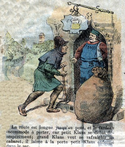 ハンス・クリスチャン・アンデルセン（1805-1875）の物語「大クロースと小クロース」（クラウス）の19世紀後半の挿絵。 作： Unknown artist