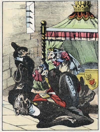 ジャン・ド・ラ・フォンテーヌの寓話を描いた物語「恐ろしいラミナグロビスとネズミたち」の挿絵。小さな子供たちのための家の物語」の中で。19世紀のアノニマス・エングレーヴィング。 作： Unknown artist