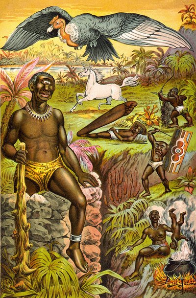 アフリカの迷信を描いたイラスト「African superstitions illustrated」（サイクロプス、ユニコーン...）1889年頃。 作： Unknown artist