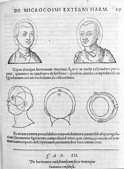 ロバート・フラッド（Robertus de Fluctibus）の「Collectio Operum」より人相学のイメージ。ロンドン 1617年 作： Unknown artist