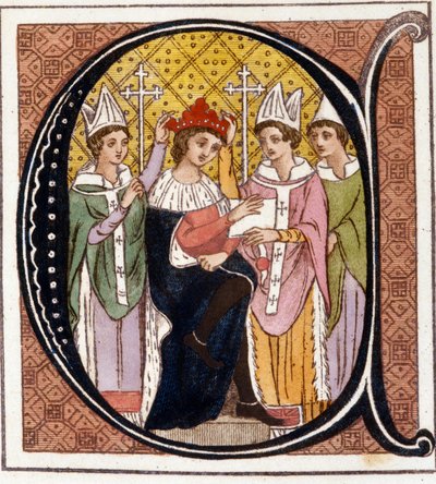 1272年、イングランドのエドワード1世（1239-1307）の戴冠式。19世紀のエングレーヴィング。ブレイデンセ国立図書館。ミラノ 作： Unknown artist