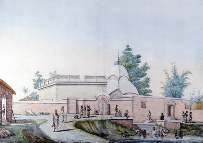 インドの文化と文明。インド、カルカッタ（またはカルカタ）のフグリー川での水浴び。1808年のエングレーヴィング。 作： Unknown artist