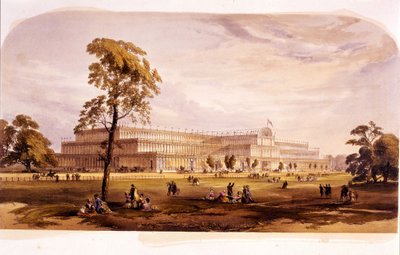産業革命：1851年のロンドン万国博覧会のためにジョセフ・パクストンが建設したクリスタル・パレスの風景（ハイド・パーク） 19世紀 作： Unknown artist
