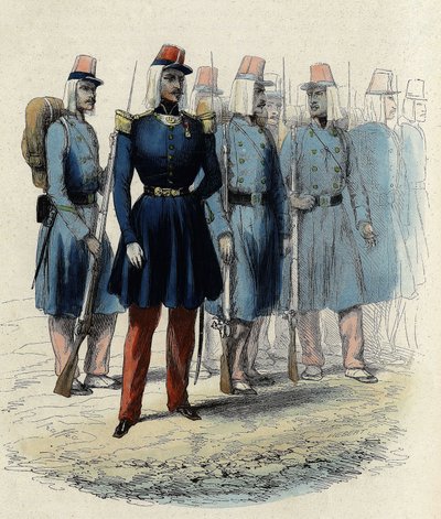 1830年にアルジェリアで活躍したフランス軍の歩兵、将校、下士官、兵士、Leon Galibert著「L