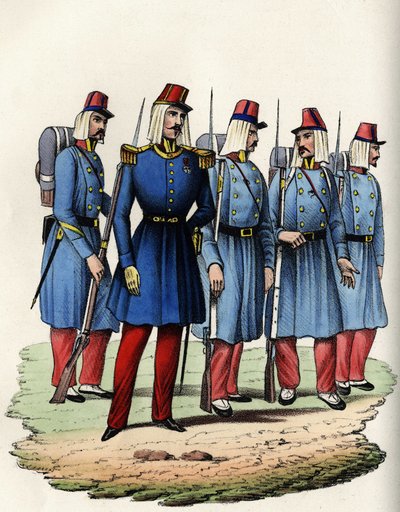 アフリカのフランス軍の歩兵。1830年にアルジェリアで将校、下士官、兵士が活躍。Storia d