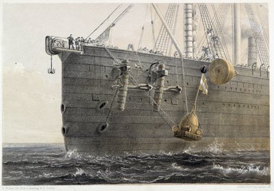 1858年の海底ケーブル設置（目印のブイ） - 1860年頃のW.H.ラッセルの "The Atlantic telegraph "にて 作： Unknown artist