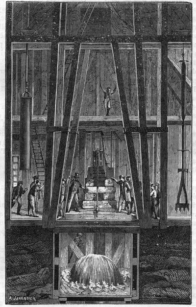 1888年の "le journal de la Jeunesse "に掲載されたInterieur du well artesien de Passy en 1888。 作： Unknown artist