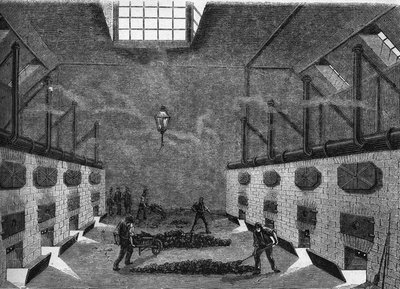 ガス工場の内観。1860年から1861年に描かれたもの。 作： Unknown artist