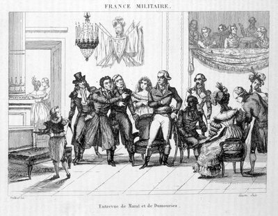 ヨアヒム・ムラット（1767-1815）とデュムリエ（1739-1823）の会見 - 19世紀のエングレーヴィング。 作： Unknown artist