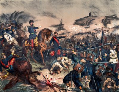 1859年のイタリアキャンペーンまたは第二次イタリア独立戦争：ナポレオン3世（1808-1873）、ソルフェリーノの戦いにて、6月24日 作： Unknown artist