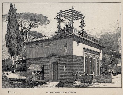 イタリアのローマ時代の家-1889年の「1889年万国博覧会における人間の居住の歴史（シャルル・ガルニエ氏著）」に掲載された彫刻-1889年のパリ中央美術出版社刊 作： Unknown artist