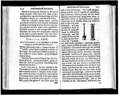 イタリアとオランダの温度計 ジャン・ルレション（1591-1670）の「数学の娯楽」のページ 1653年 作： Unknown artist