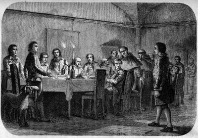 ジェームズ・ボズウェル（1740～1795） スコットランドの作家・弁護士、アレキサンダー・ボズウェル卿の息子、パスカル（パスクアーレ）・パオリの食事会で受け取った。F.D.Guerrazzi著「Pasquale Paoli ossia la rotta di Pontenuovo」にて。1872. 作： Unknown artist