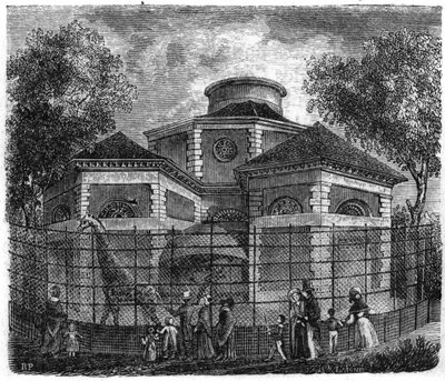 1861年、パリの植物園：ゾウとキリンのロタンダ。 作： Unknown artist
