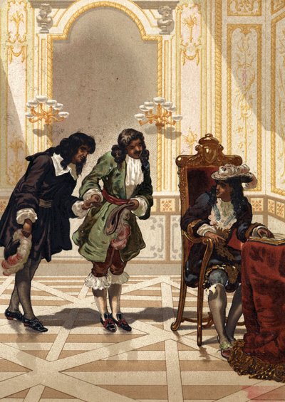 Jean Baptiste (Jean-Baptiste) Colbert (1619-1683) presents Jean Dominique Cassini (1625-1712)、フランスの天文学者。"La Ciencia y sus Hombres par Louis Figuier "の後。1881年バルセロナ 作： Unknown artist