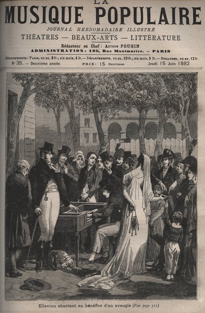 1801年、シャンゼリゼ通りで盲人のために歌うジャン・エルヴィウ（1769-1842） - 週刊誌「La musique populaire」に掲載された彫刻 - 1882年 作： Unknown artist