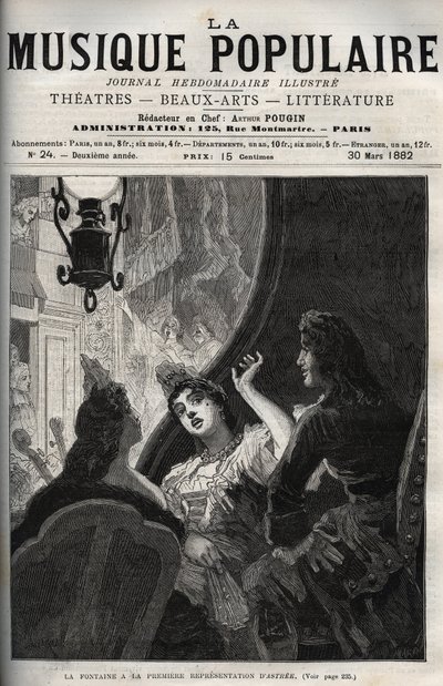パスカル・コラッセ（Colasse）（1649-1709）のオペラ「Astree」の初演でのジャン・ド・ラ・フォンテーヌ（ラフォンテーヌ） - 週刊輝かしい新聞「La musique populaire」に掲載された彫刻 - 1882年 作： Unknown artist