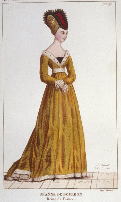 ジャンヌ・ド・ブルボン（1338-1378）。1364年から1378年までフランスの女王。1830年に描かれた版画 作： Unknown artist