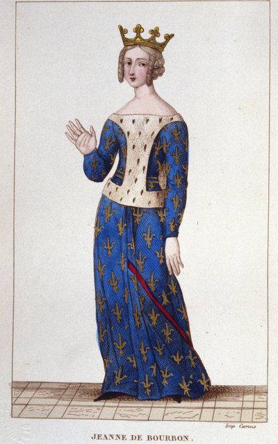 ジャンヌ・ド・ブルボン（1338-1378）。1364年から1378年までフランスの女王。1830年に描かれた版画 作： Unknown artist