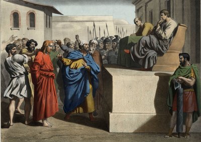 ポンティウス・ピラト（Pontius Pilatius）の前のイエス・キリスト。19世紀中頃の匿名のエングレーヴィング。 作： Unknown artist