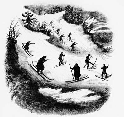 Jeux du Nord：トラックを滑るスキーヤーたち - 彫刻、19世紀後半。 作： Unknown artist