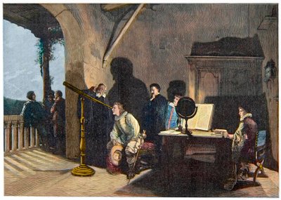 ジョン・ミルトン（1608-1674）が1638-1639年のミルトンのイタリア旅行中にガリレオ・ガリレイを訪問している様子を描いたもの。 作： Unknown artist