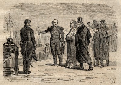 ジュール・デュモン・デュルヴィル（1790-1842）がイギリスでシャルル10世と王室を運転する 1830年8月16日 - "Dictionnaire populaire illustrious" - 1864年 - Joseph Decembre と Edmond Allonier によるエングレーヴィング。 作： Unknown artist