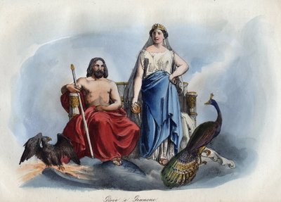 ジュピターとジュノー - 「宇宙のすべての人々の用途と習慣」からの抜粋です。Or History of the Government, Laws, Militia, Religion of All Nations from the Remotest Times to the Present Day" 1856年 作： Unknown artist