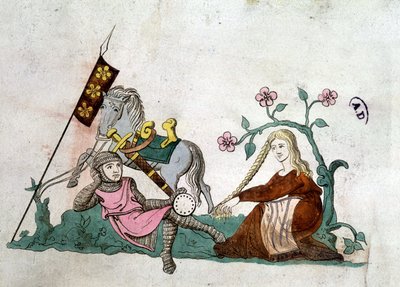 Knight and Gente Lady - 14世紀の "Latin Psalter "に倣って再現。 作： Unknown artist