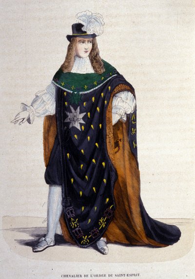 1578年にヘンリー3世が設立した聖霊の騎士団（Order of the Holy Spirit）の騎士。19世紀のエングレーヴィング。 作： Unknown artist