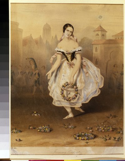 イタリアのバレリーナ ファニー (フランチェスカ) セリート (1817-1909) (バレエ ダンサー ファニー セリート)。 匿名のリトグラフ、1830 年後半。19 世紀の新古典主義。 サンクトペテルブルク国立劇場音楽芸術博物館。 作： Unknown artist