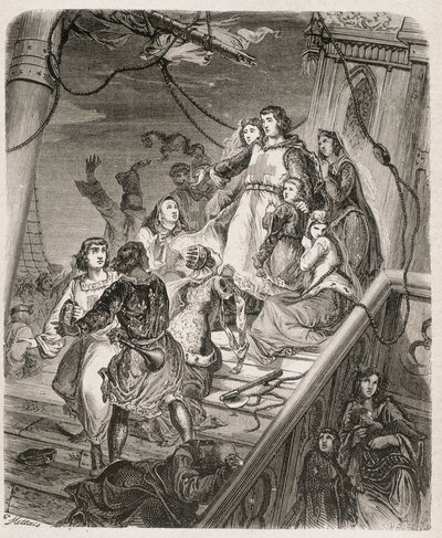 La galère de Saint Louis - モーリス・ラシャトレ著「世紀を超えた教皇、王、女王、皇帝の歴史」（1857年 作： Unknown artist
