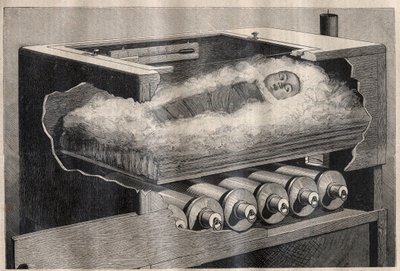 人工母性：子供の孵化器 - 「フランスの科学」誌に掲載された版画 作： Unknown artist