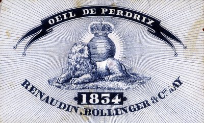 ラベルに「ウズラの目 - Renaudin, Bollinger & Cie à AY - 1834」とあります。 作： Unknown artist